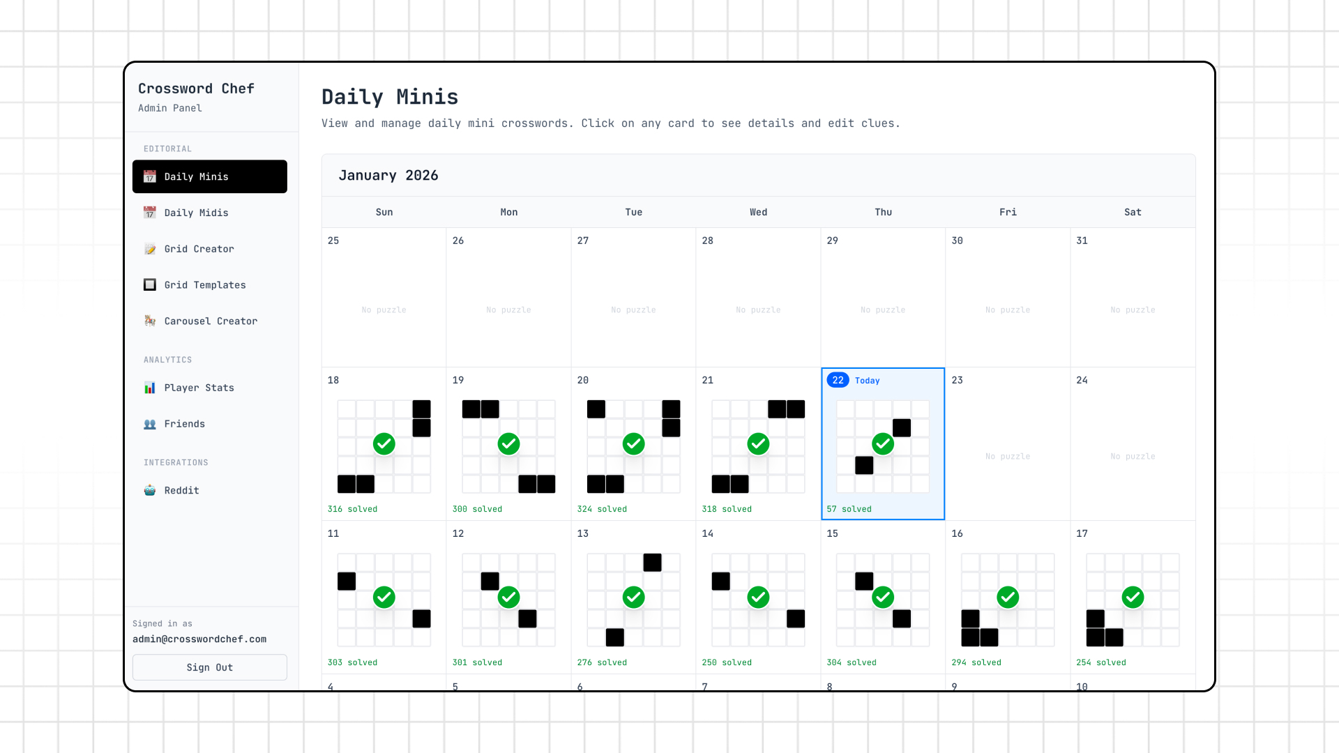 Daily minis calendar view