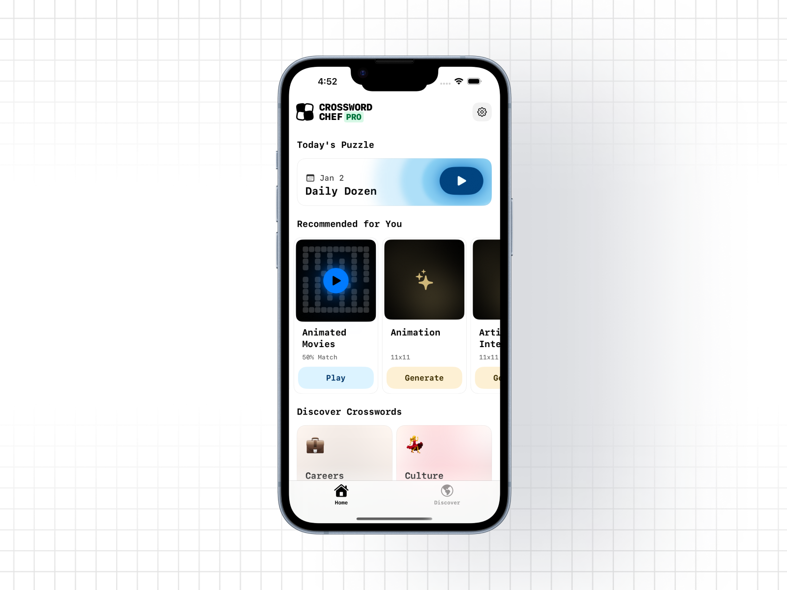 Crossword Chef initial launch home screen