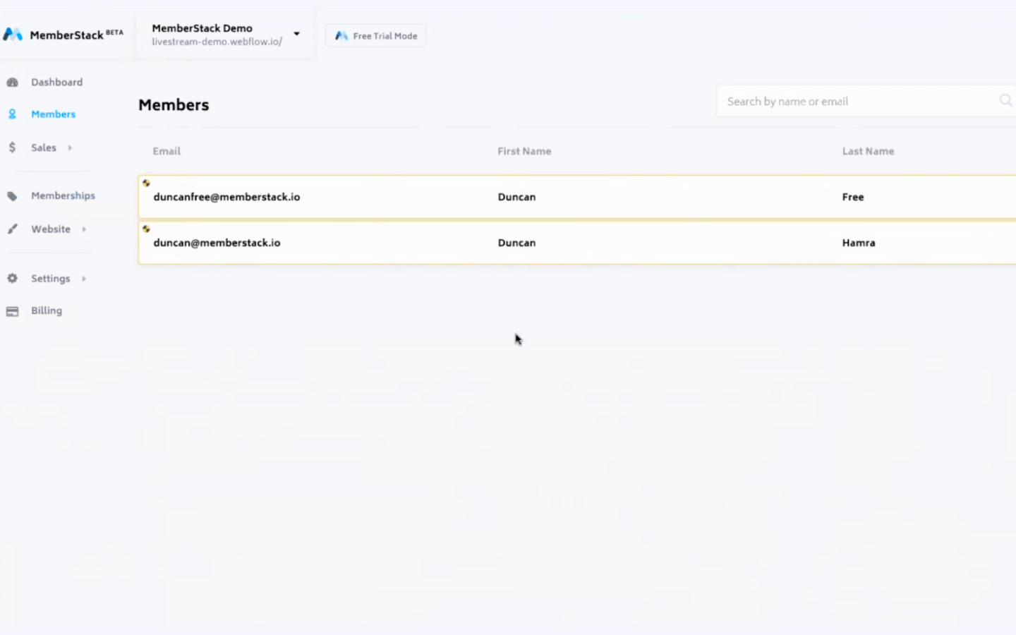 The old members page