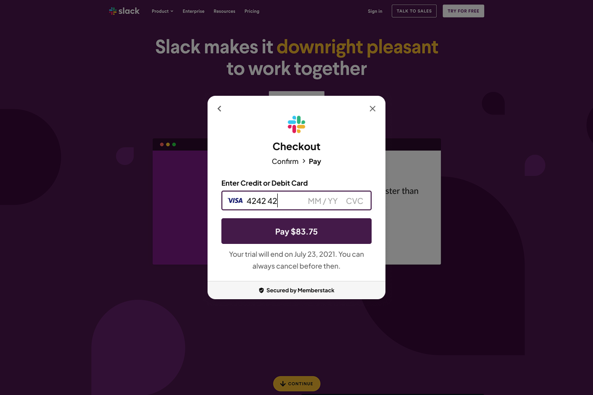Checkout modal payment step